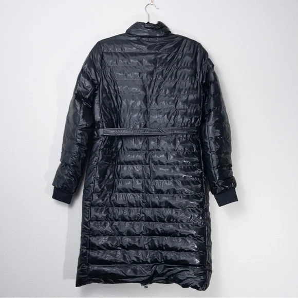 NWT RAINS Trekker W Coat XS/S Shiny Black Insulated Belted Waterproof Long - Picture 9 of 13